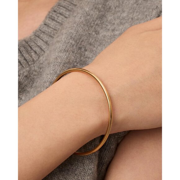 14K Gold Plated Bangle Bracelet for Women | Classic Lightweight Stacking Stainle - Picture 2 of 5
